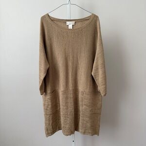 Soft Surroundings sz XL Brown Cotton Knit Tunic Sweater Pockets Lagenlook Boho